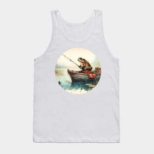 A vintage design of a toad in a fishing boat Tank Top